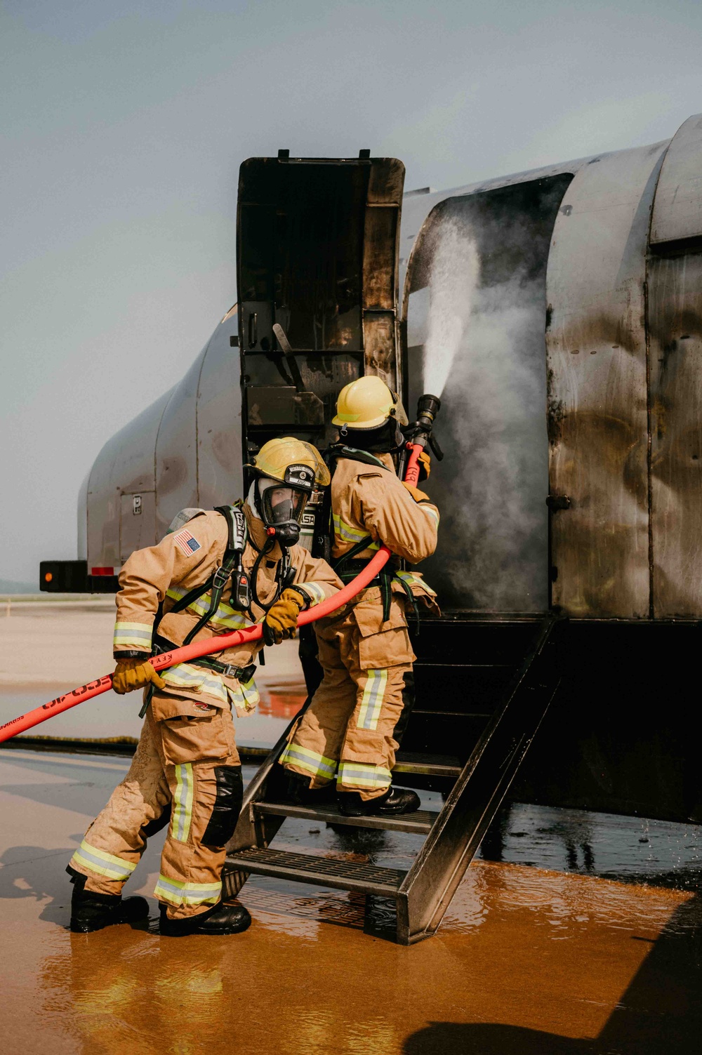 Fire Emergency Services train in live fire simulation