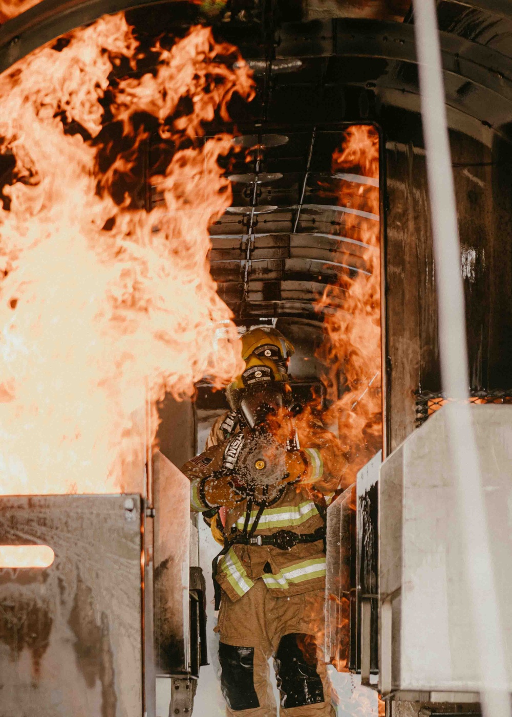 Fire Emergency Services train in live fire simulation