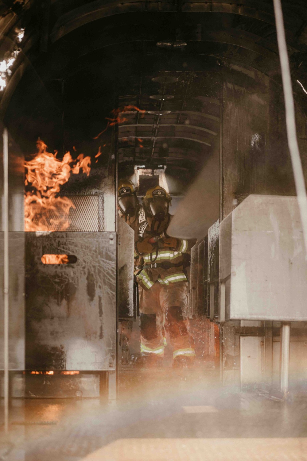 Fire Emergency Services train in live fire simulation