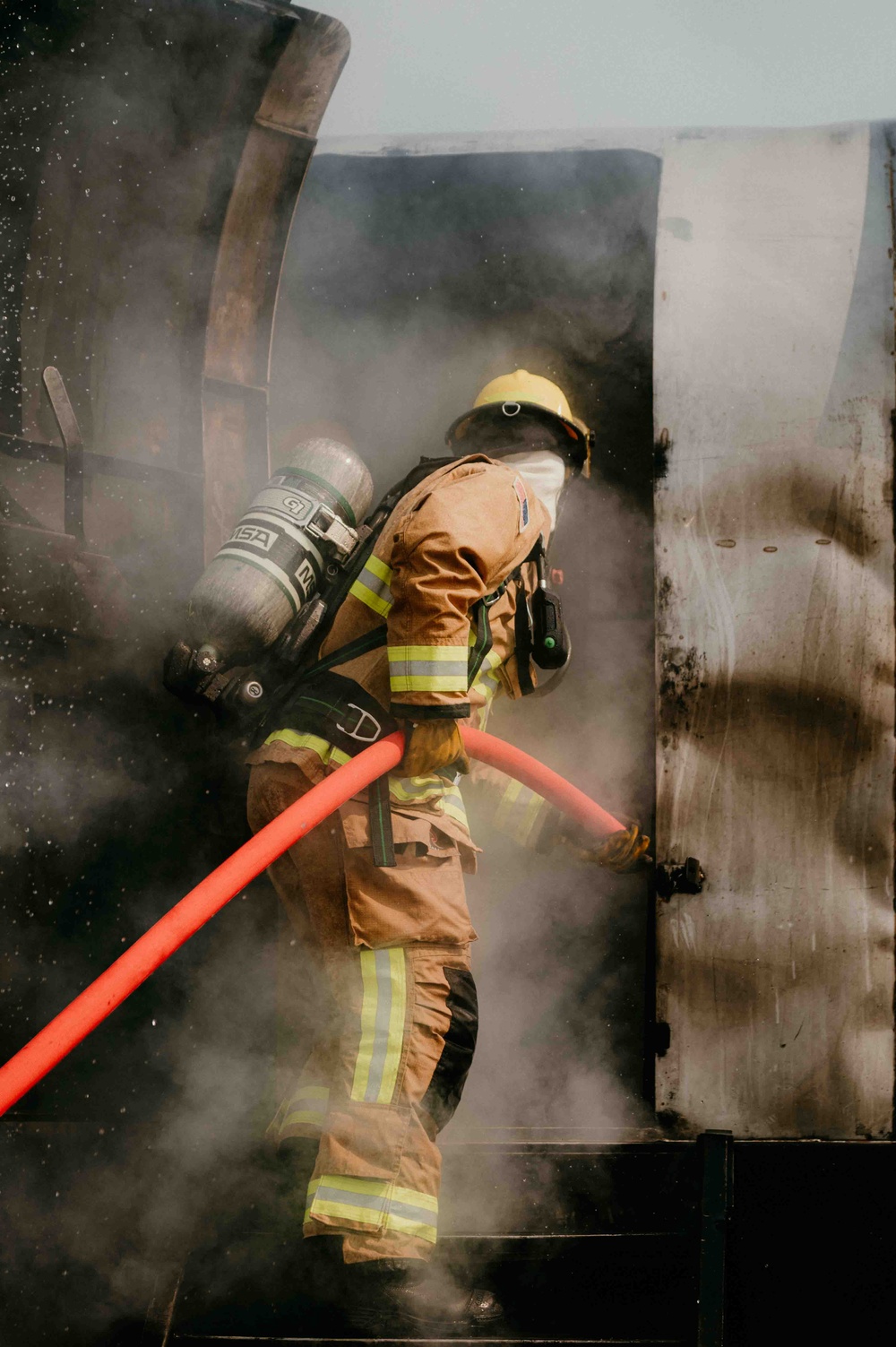 Fire Emergency Services train in live fire simulation