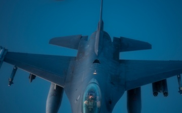 Stratotanker and Fighting Falcons Side by Side