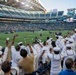 Sailors and Marines attend the Seattle Seahawks Fest