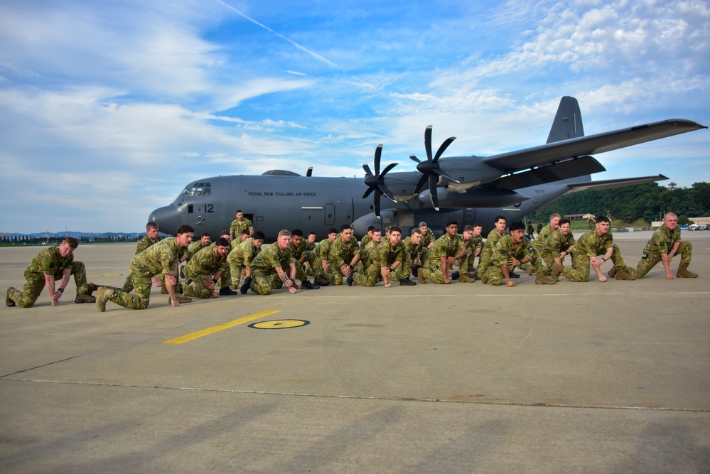 The New Zealand Defense Force arrives at Osan Air Force Base, South Korea.