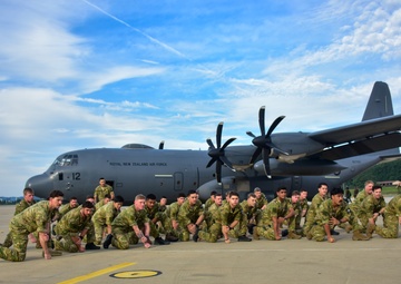 The New Zealand Defense Force arrives at Osan Air Force Base, South Korea.