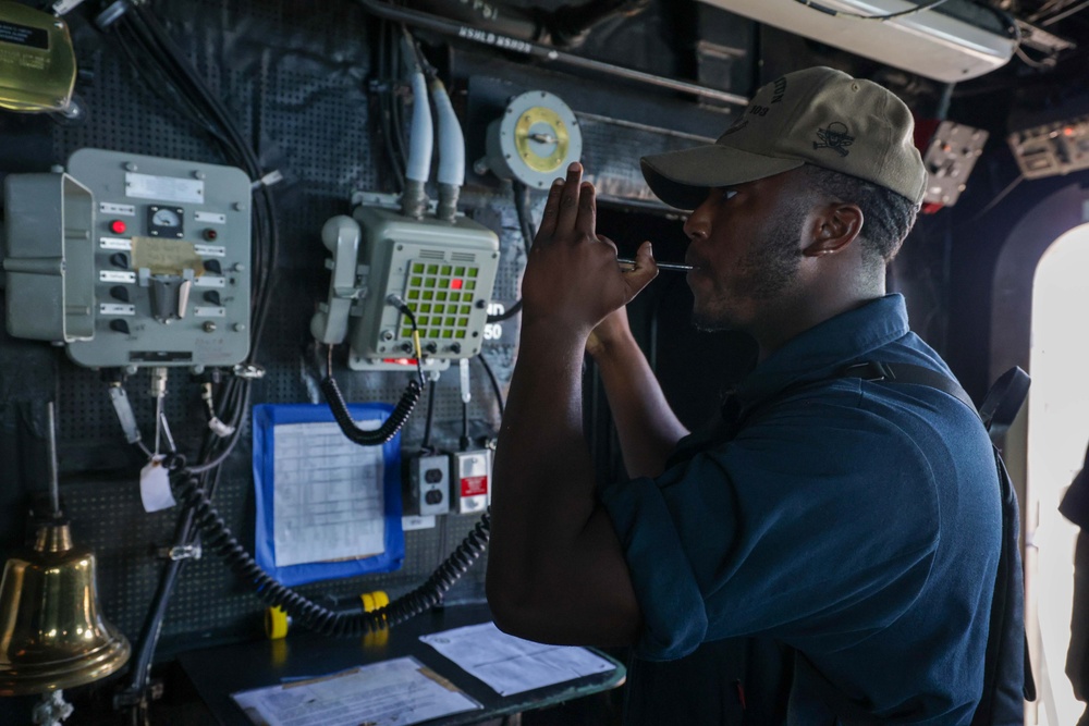 USS Truxtun Boatswain's Mate in the Pilothouse