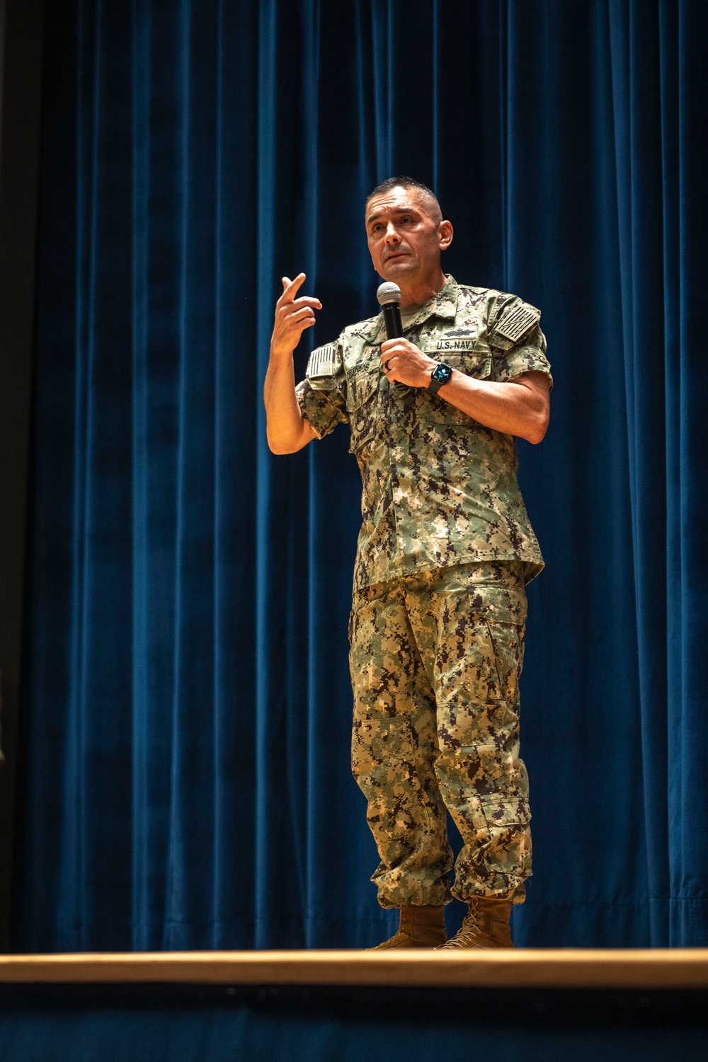 Rear Adm. Cuadros Addresses NAVFAC EURAFCENT Staff in Naples, Italy