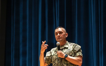 Rear Adm. Cuadros Addresses NAVFAC EURAFCENT Staff in Naples, Italy