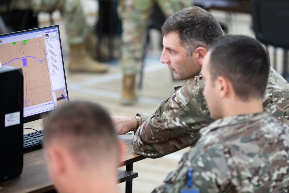 Georgian Defense Forces Monitor Simulated Operations During Command Post Exercise