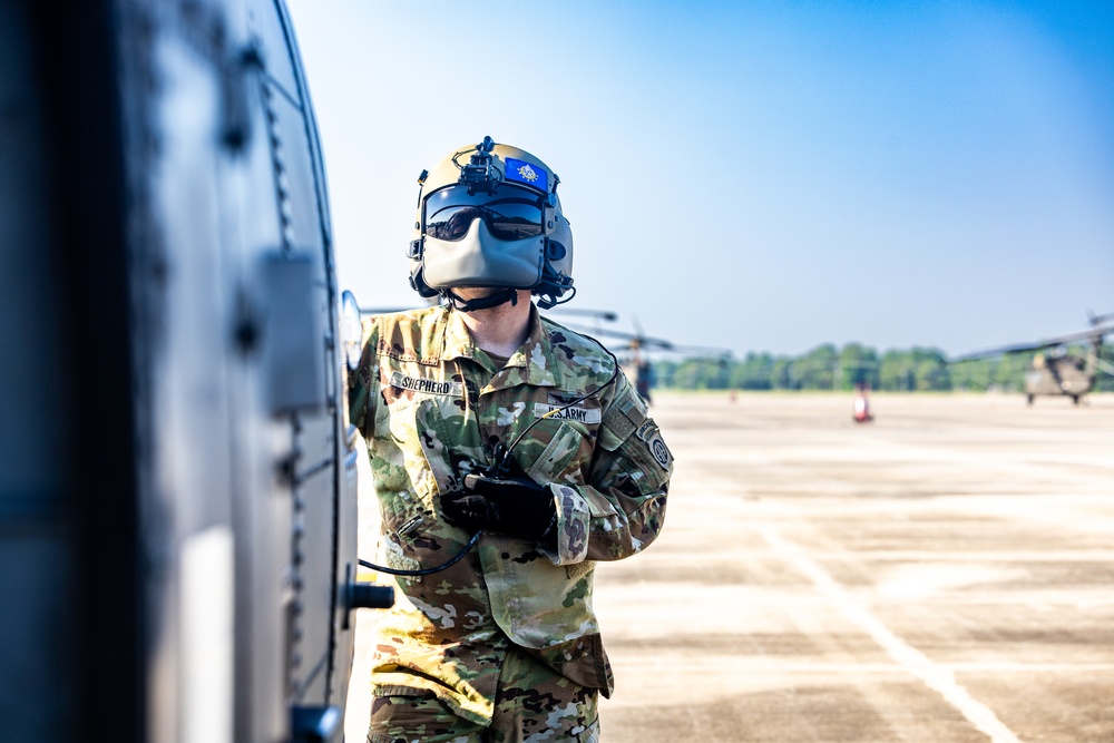 Pre-flight checks by a U.S. Army MH-60 Blackhawk crew
