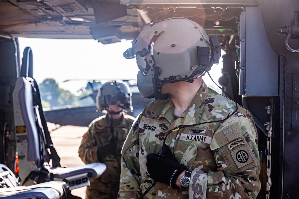 Pre-flight checks by a U.S. Army MH-60 Blackhawk crew