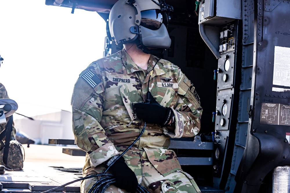 Pre-flight checks by a U.S. Army MH-60 Blackhawk crew