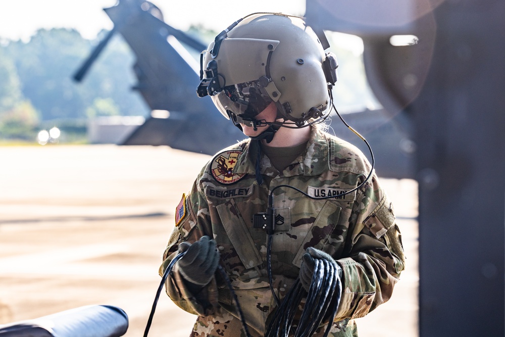 Pre-flight checks by a U.S. Army MH-60 Blackhawk crew