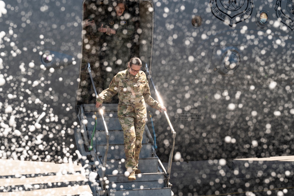 Even the sunshine celebrated: 315th AES CC Fini Flight