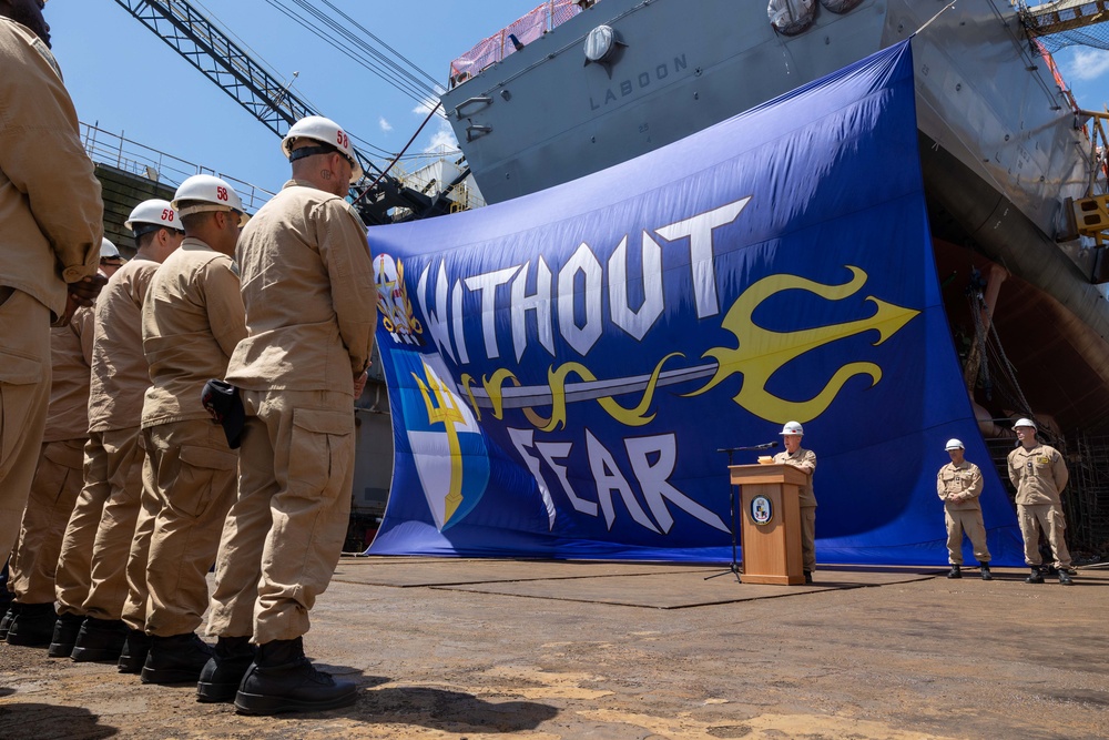 Adm. Daryl Caudle presents Battenberg Cup, Arleigh Burke Trophy to USS Laboon