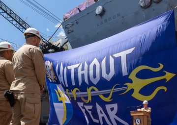 Adm. Daryl Caudle presents Battenberg Cup, Arleigh Burke Trophy to USS Laboon