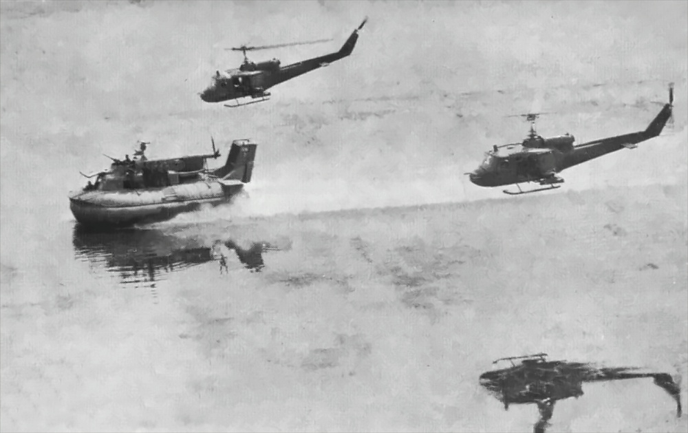 Seawolf HA(L)-3 Gunship PACV and Hueys in the Plain of Reeds c1966