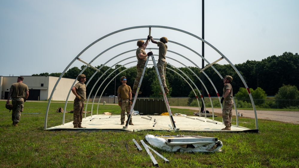 Airmen begin tent build-up during Exercise Northern Strike 25-2