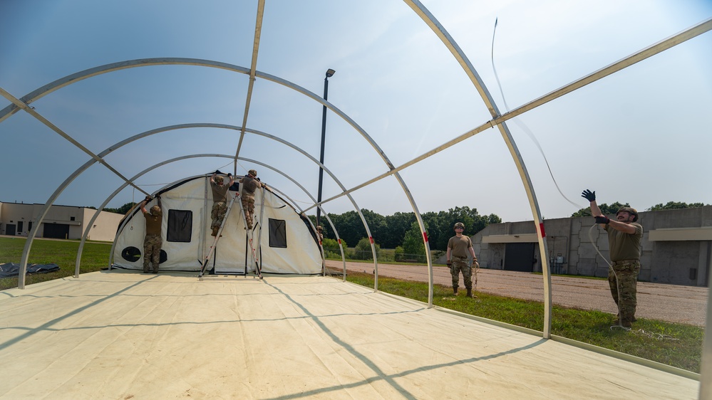 Airmen begin tent build-up during Exercise Northern Strike 25-2