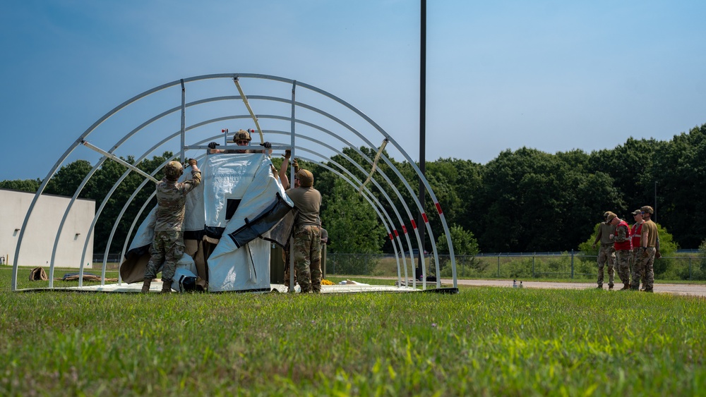 Airmen begin tent build-up during Exercise Northern Strike 25-2