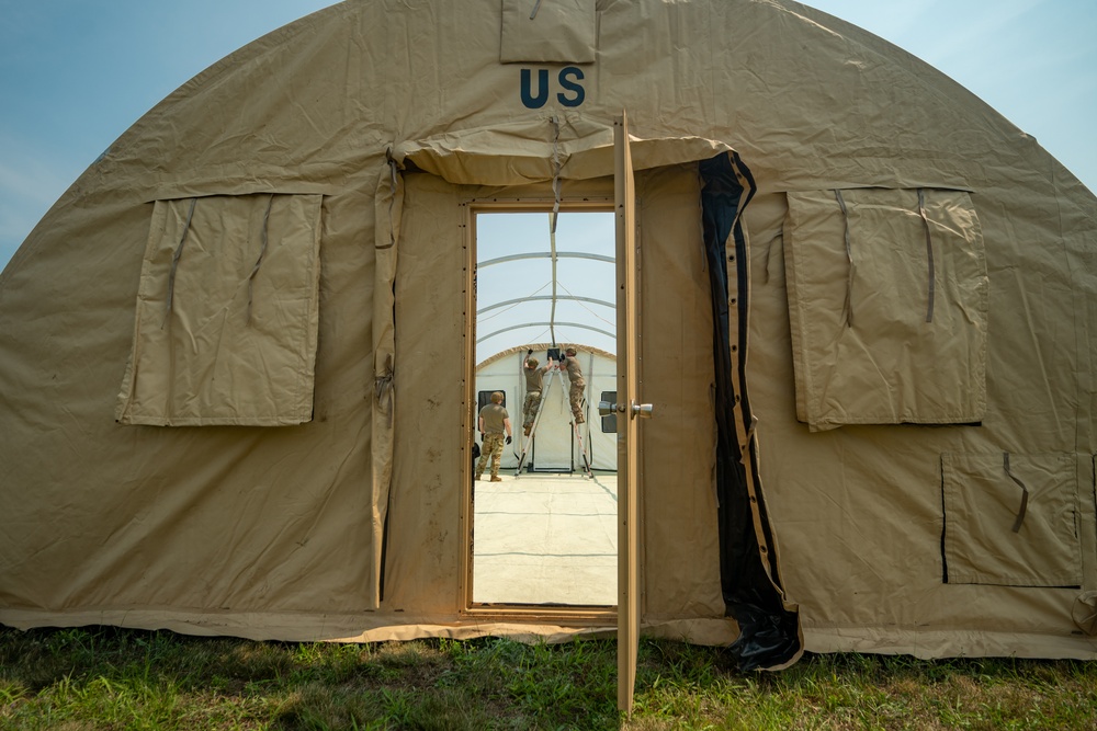 Airmen begin tent build-up during Exercise Northern Strike 25-2