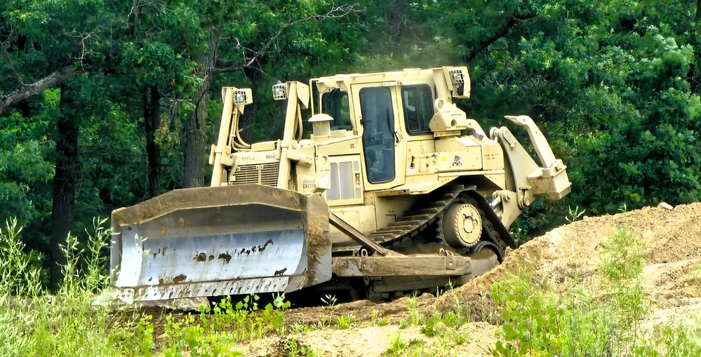 Engineer battalion Soldiers work on earth-moving troop project at Fort McCoy during July 2025 training