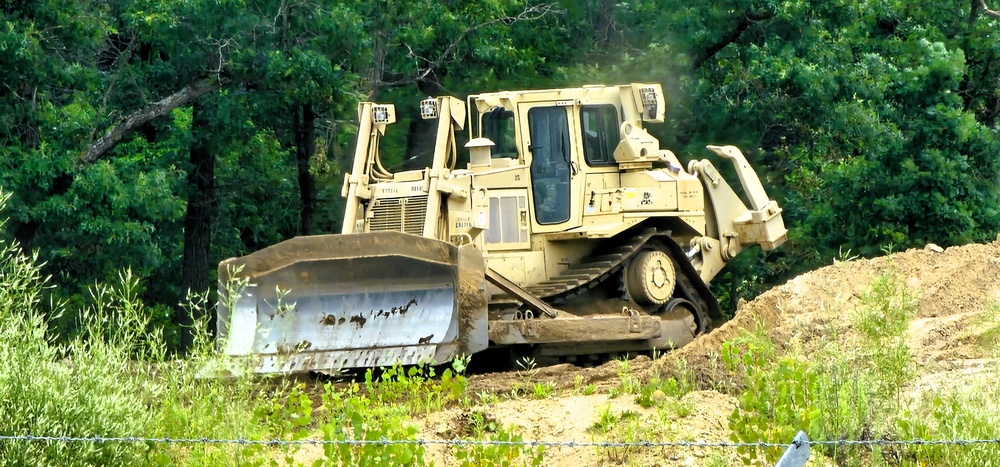 Engineer battalion Soldiers work on earth-moving troop project at Fort McCoy during July 2025 training