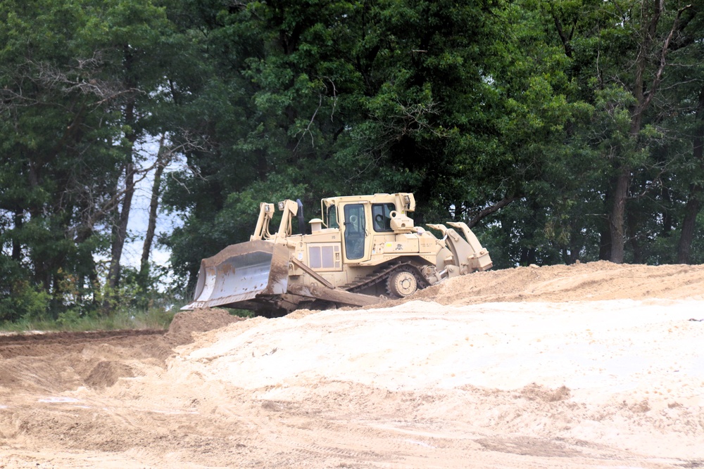 Engineer battalion Soldiers work on earth-moving troop project at Fort McCoy during July 2025 training