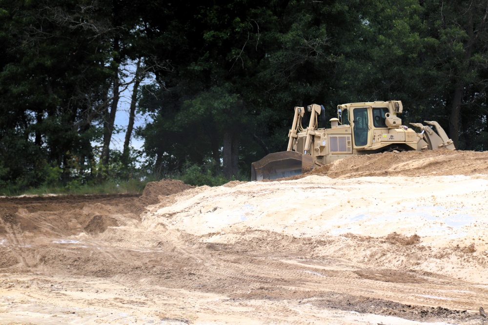 Engineer battalion Soldiers work on earth-moving troop project at Fort McCoy during July 2025 training