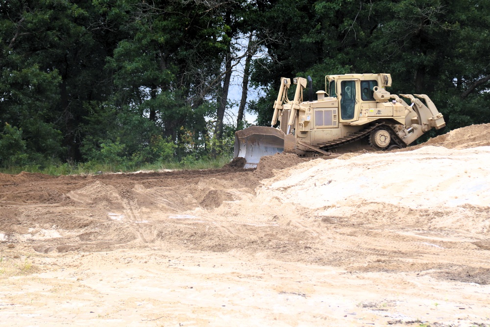 Engineer battalion Soldiers work on earth-moving troop project at Fort McCoy during July 2025 training
