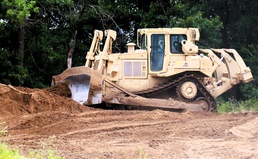 Engineer battalion Soldiers work on earth-moving troop project at Fort McCoy during July 2025 training