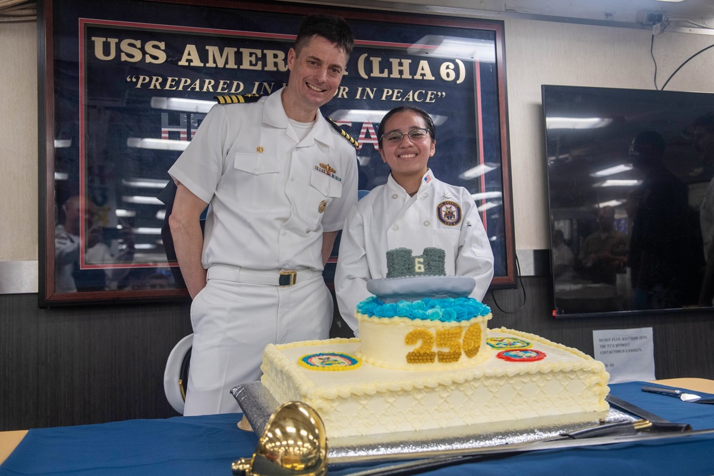 USS America (LHA 6) and 31st Marine Expeditionary Unit celebrate 250 years of naval service