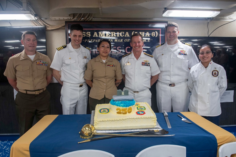 USS America (LHA 6) and 31st Marine Expeditionary Unit celebrate 250 years of naval service