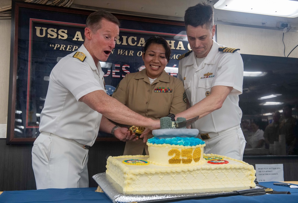 USS America (LHA 6) and 31st Marine Expeditionary Unit celebrate 250 years of naval service