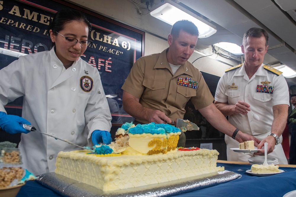USS America (LHA 6) and 31st Marine Expeditionary Unit celebrate 250 years of naval service