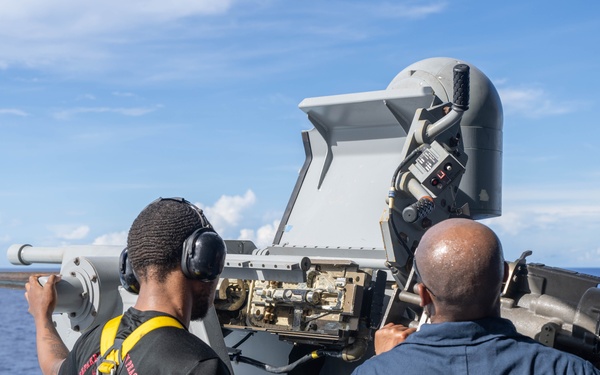 USS America (LHA 6) Conducts a Mark 38 Live Fire Exercise
