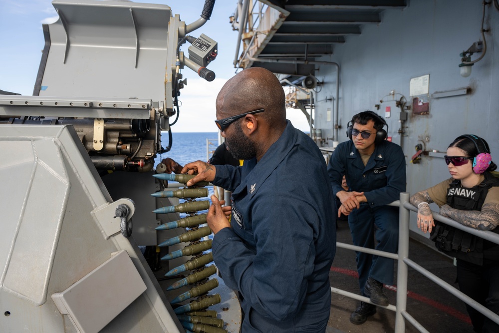USS America (LHA 6) Conducts a Mark 38 Live Fire Exercise