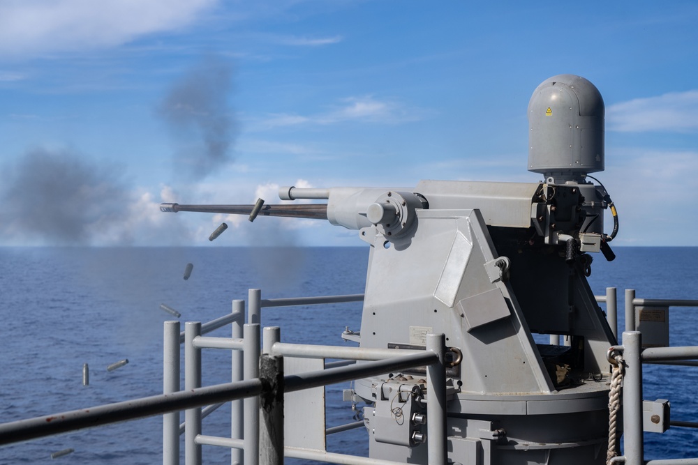 USS America (LHA 6) Conducts a Mark 38 Live Fire Exercise