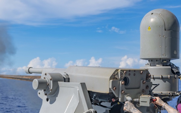 USS America (LHA 6) Conducts a Mark 38 Live Fire Exercise