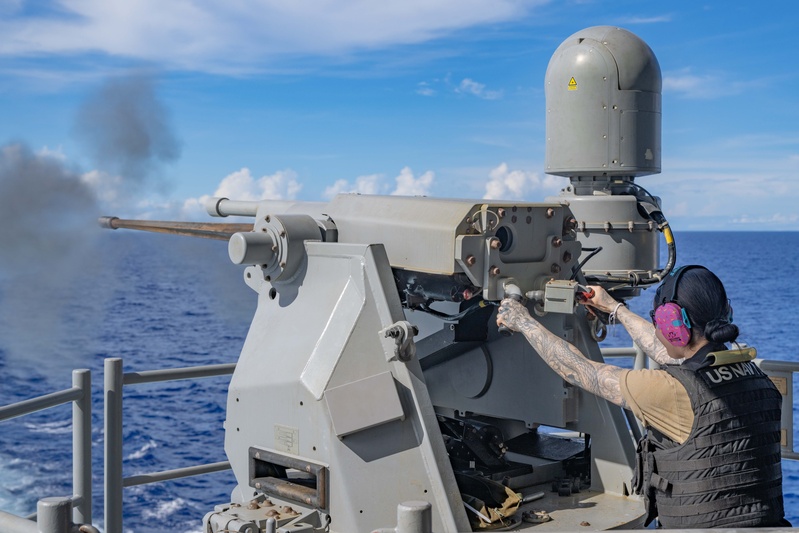 USS America (LHA 6) Conducts a Mark 38 Live Fire Exercise