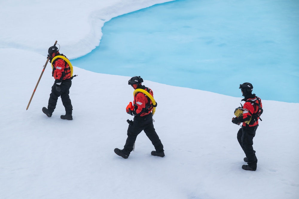 U.S. Coast Guard Cutter Healy conducts ice rescue training in Arctic Ocean