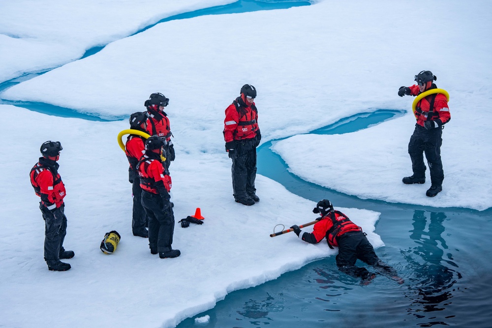 U.S. Coast Guard Cutter Healy conducts ice rescue training in Arctic Ocean