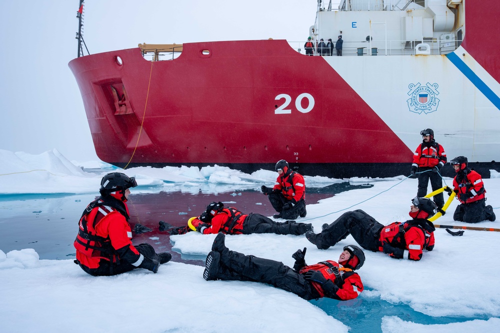 U.S. Coast Guard Cutter Healy conducts ice rescue training in Arctic Ocean