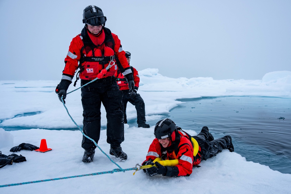 U.S. Coast Guard Cutter Healy conducts ice rescue training in Arctic Ocean
