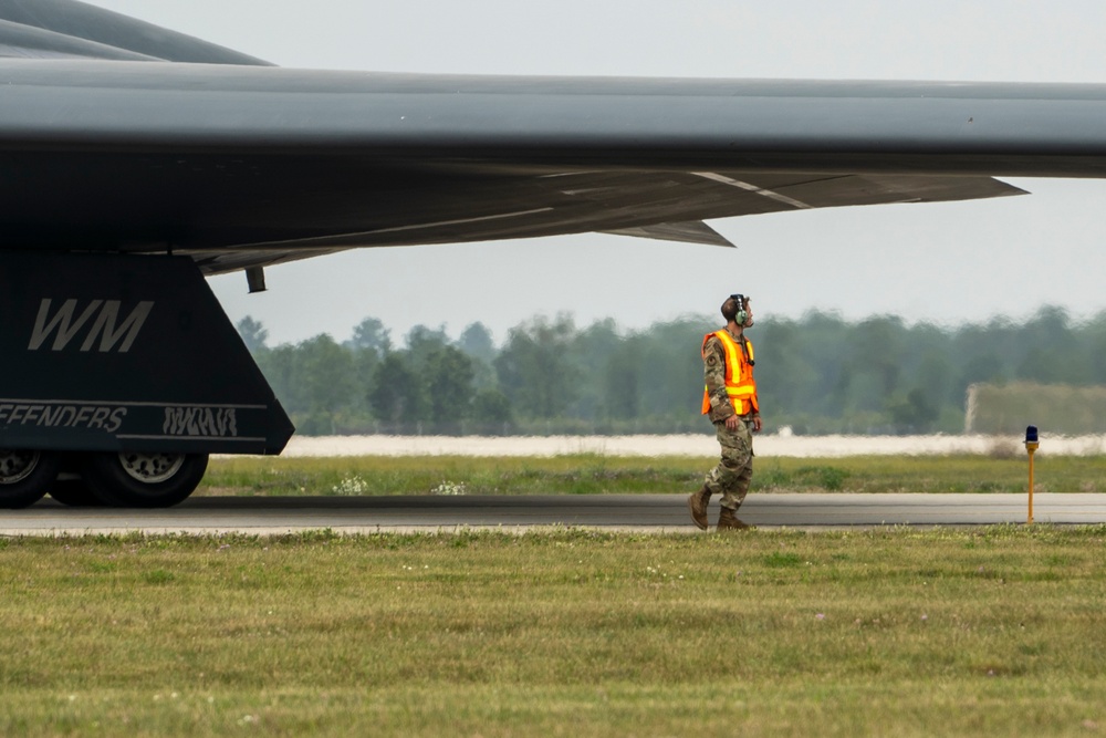 B-2 Spirit aircrews swap during Northern Strike 2025