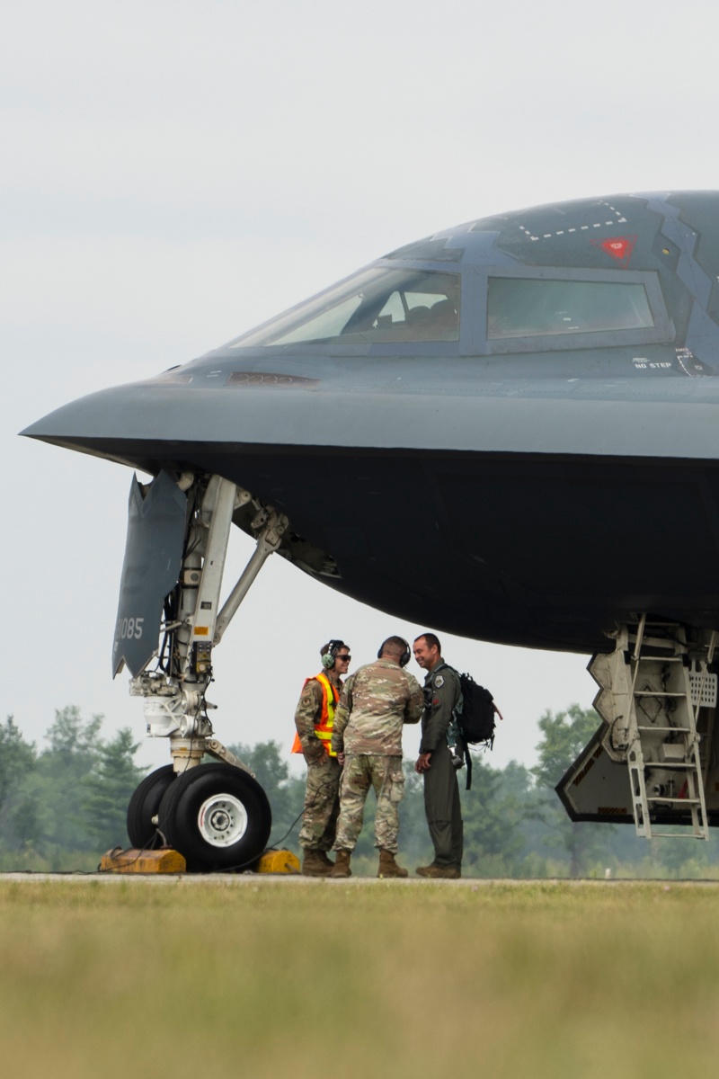 B-2 Spirit aircrews swap during Northern Strike 2025