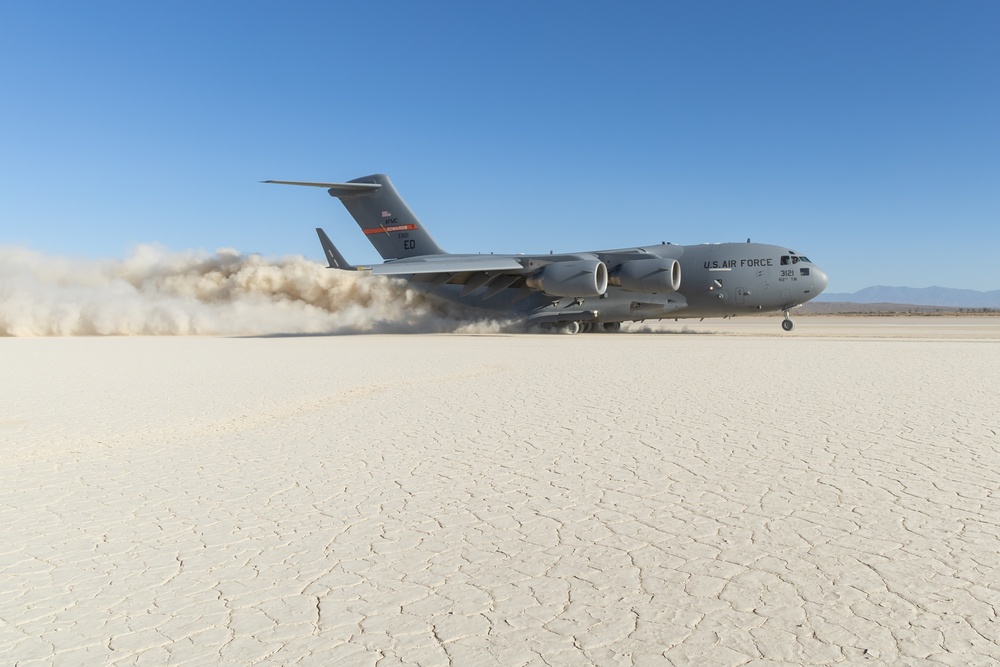C-17 lands on historic Rogers Dry Lake at Edwards Air Force Base