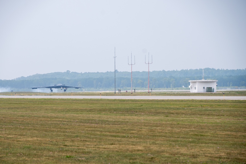B-2 Spirit aircrews swap during Northern Strike 2025