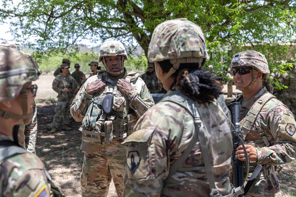 Chief Warrant Officer 5 LaShon P. White, Command Chief Warrant Officer speaks with Soldiers