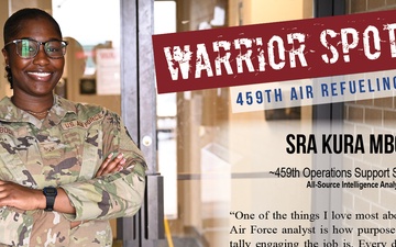 Senior Airman Kura Mboge is the 459th Air Refueling Wing Warrior of the Month
