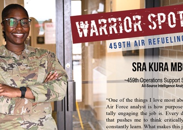 Senior Airman Kura Mboge is the 459th Air Refueling Wing Warrior of the Month
